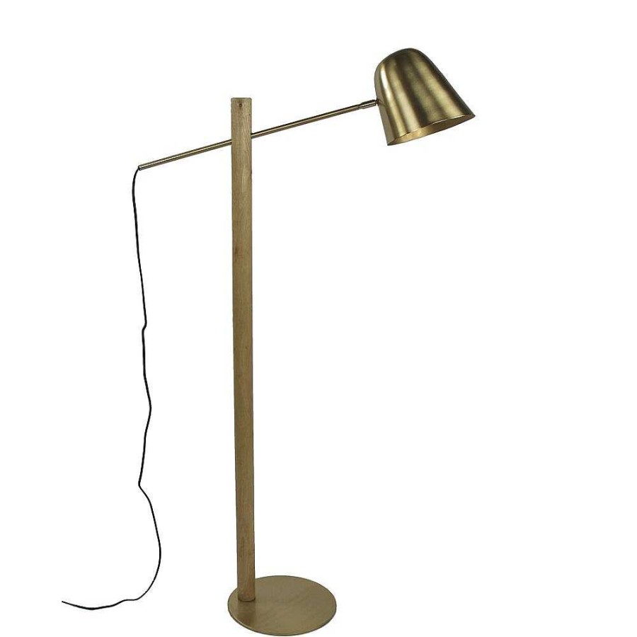 Pomax Saturn - Vloerlamp - Metaal / Mangohout - L 30 X W 80 X H 138 Cm - Goud | Staanlampen