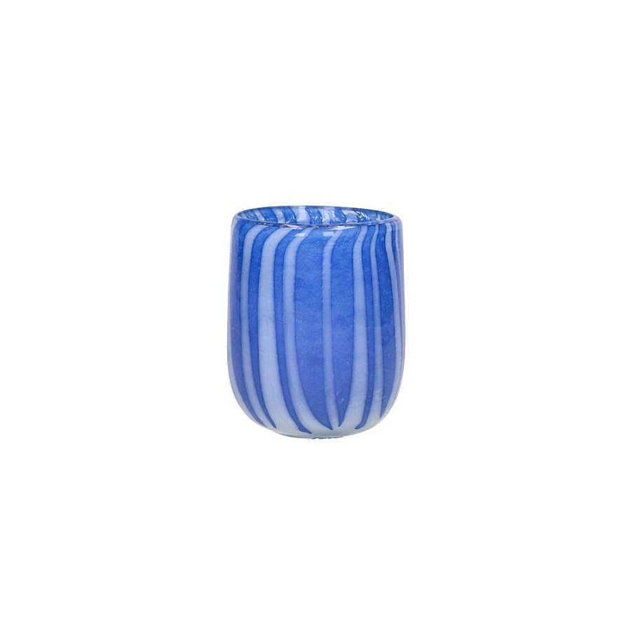 Pomax Cannes - Vaas/Windlicht - Glas - Dia 9 X H 11 Cm - Blauw | Windlichten / T-Lichten