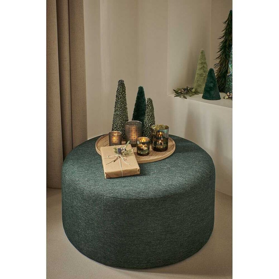 Pomax Delilah - Poef - Polyester / Hout - Dia 80 X H 35 Cm - Bosgroen | Poefs