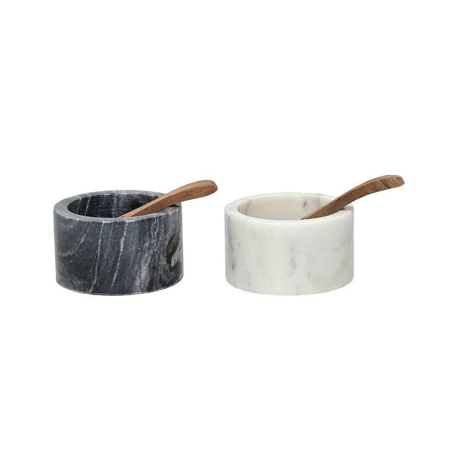 Pomax Marmar - Set/2 Peper & Zout Potjes - Marmer / Acacia Hout - Dia 7 X H 4 Cm - Mix Van Kleuren | Accessoires