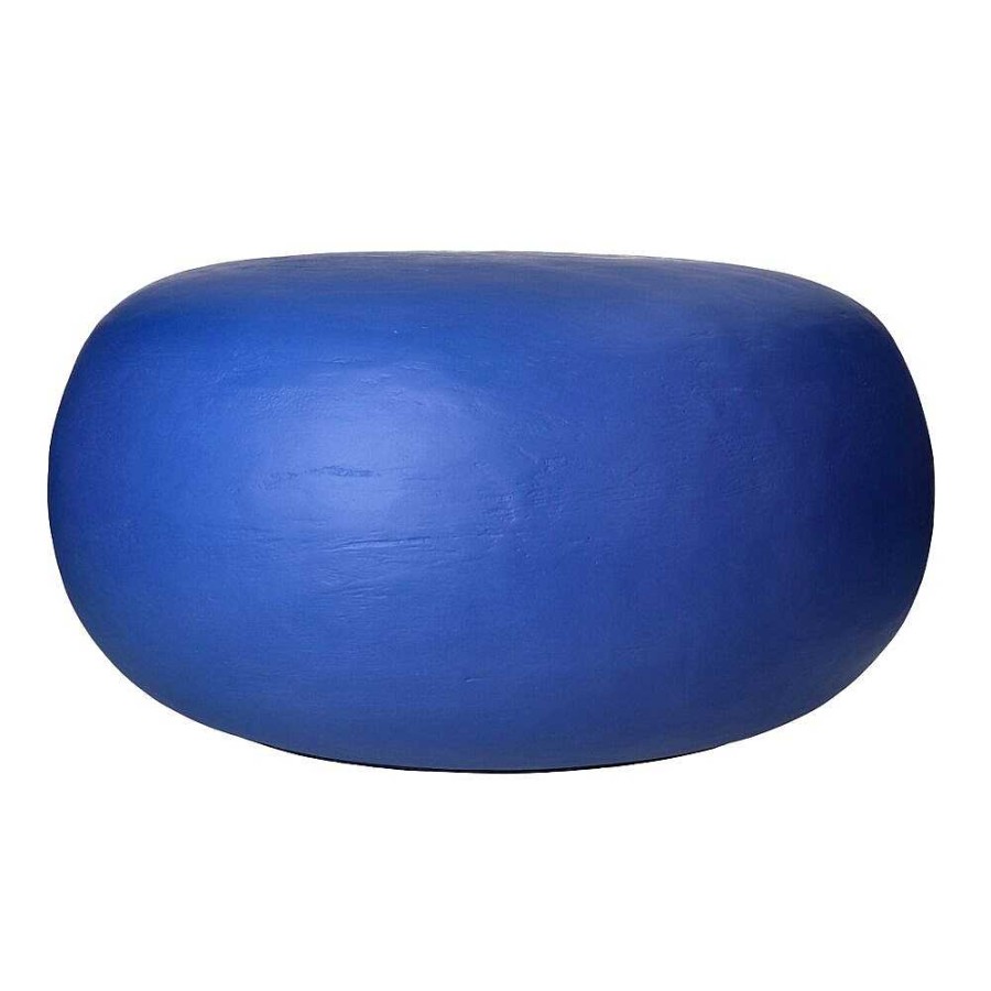 Pomax Pretoria - Poef/Bijzettafel - Kalkpleister - Dia 50 X H 25 Cm - Blauw | Poefs