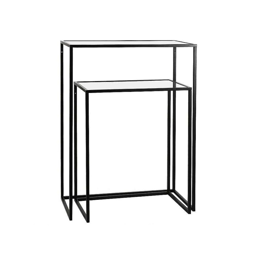 Pomax Eszential - Set/2 Console Meubels - Metaal / Glas - L 50/60 X W 30/30 X H 60/80 Cm - Zwart | Consoles