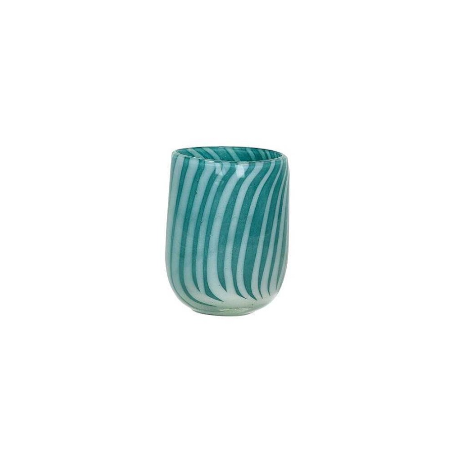 Pomax Cannes - Vaas/Windlicht - Glas - Dia 9 X H 11 Cm - Aqua | Windlichten / T-Lichten