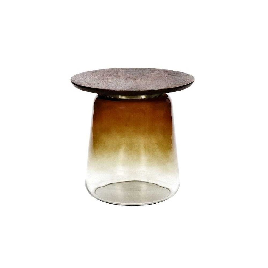 Pomax Monroe - Bijzettafel - Glas / Mangohout - Dia 46 X H 42 Cm - Amber | Salon- /Bijzettafels