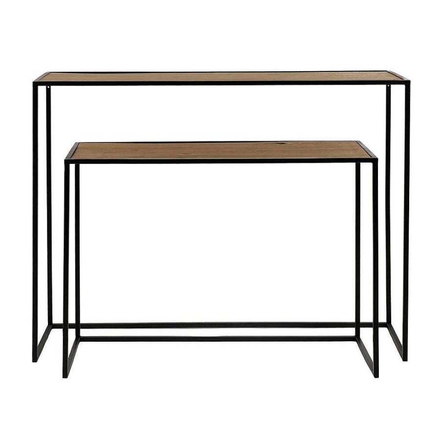 Pomax Eszential - Set/2 Consoles - Hout - Metaal - L 80/100 X W 30/30 X H 60/80 Cm - Naturel/Zwart | Consoles