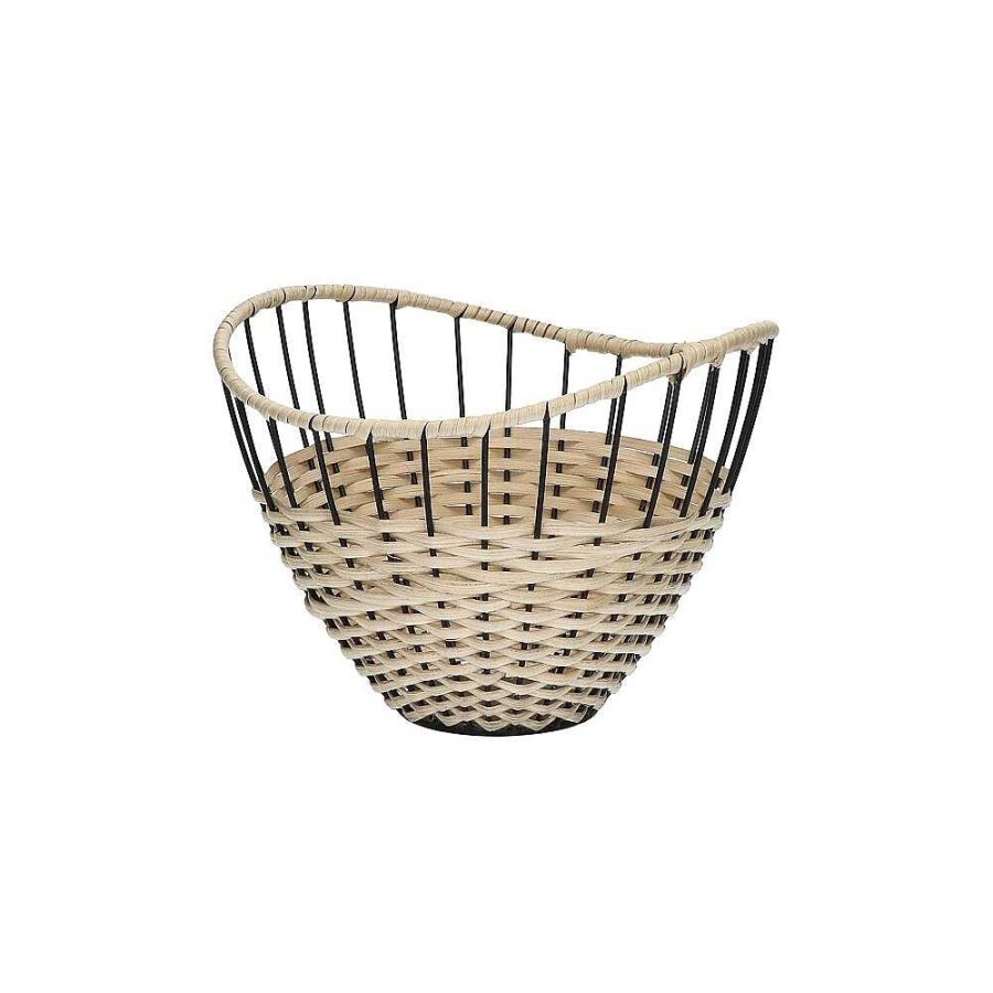 Pomax Trix - Mand - Metaal / Rotan - Dia 24,5 X H 18 Cm - Naturel/Zwart | Schalen & Manden