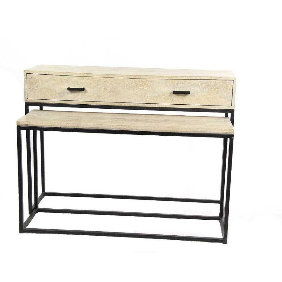 Pomax Pure - Bureau/Console - Mango Hout / Metaal - L 120 X W 35 X H 86 Cm | Consoles