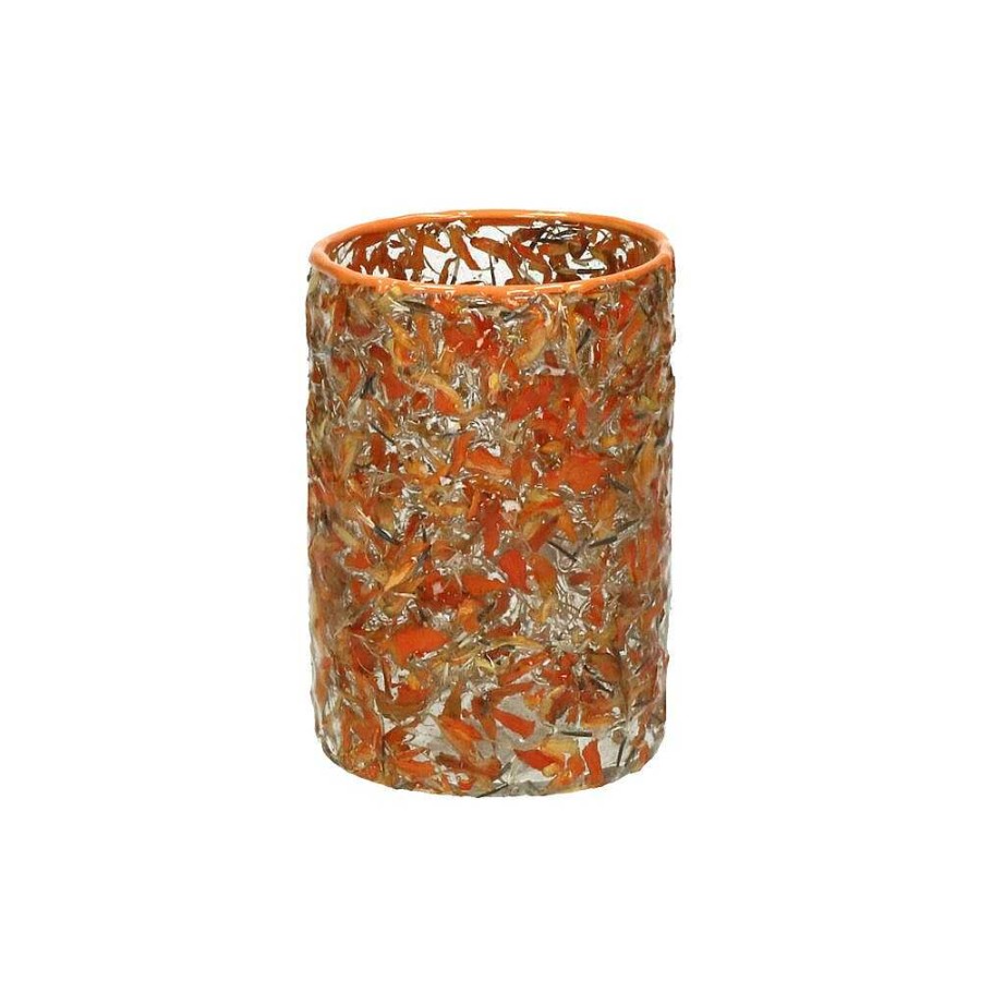 Pomax Margha - Windlicht - Glas - Dia 10 X H 13 Cm - Oranje | Windlichten / T-Lichten