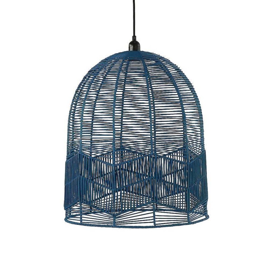 Pomax Cyprus - Hanglamp - Rotan / Metaal - Dia 45 X H 50 Cm - Grijsblauw | Hanglampen