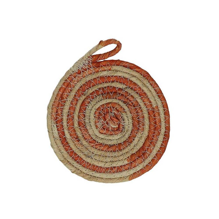 Pomax Swirl - Set/4 Onderleggers - Jute - Dia 11 Cm - Oranje | Accessoires