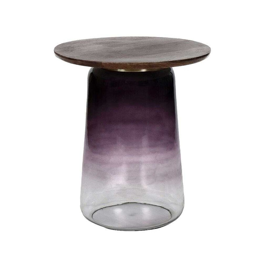 Pomax Monroe - Bijzettafel - Glas / Mangohout - Dia 48 X H 55 Cm - Aubergine | Salon- /Bijzettafels