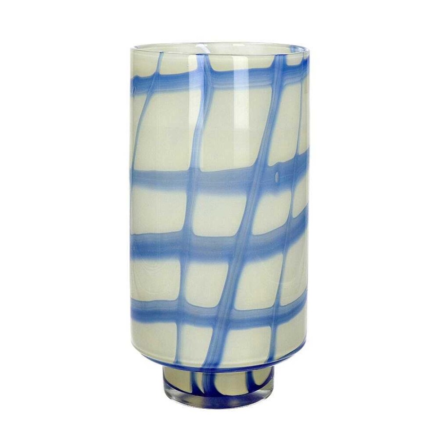 Pomax Greco - Windlicht - Glas - Dia 15 X H 30 Cm - Blauw | Windlichten / T-Lichten