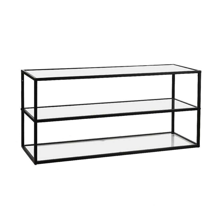 Pomax Eszential - Rek - Metaal / Glas - L 90 X W 30 X H 40 Cm - Zwart | Wandrekken