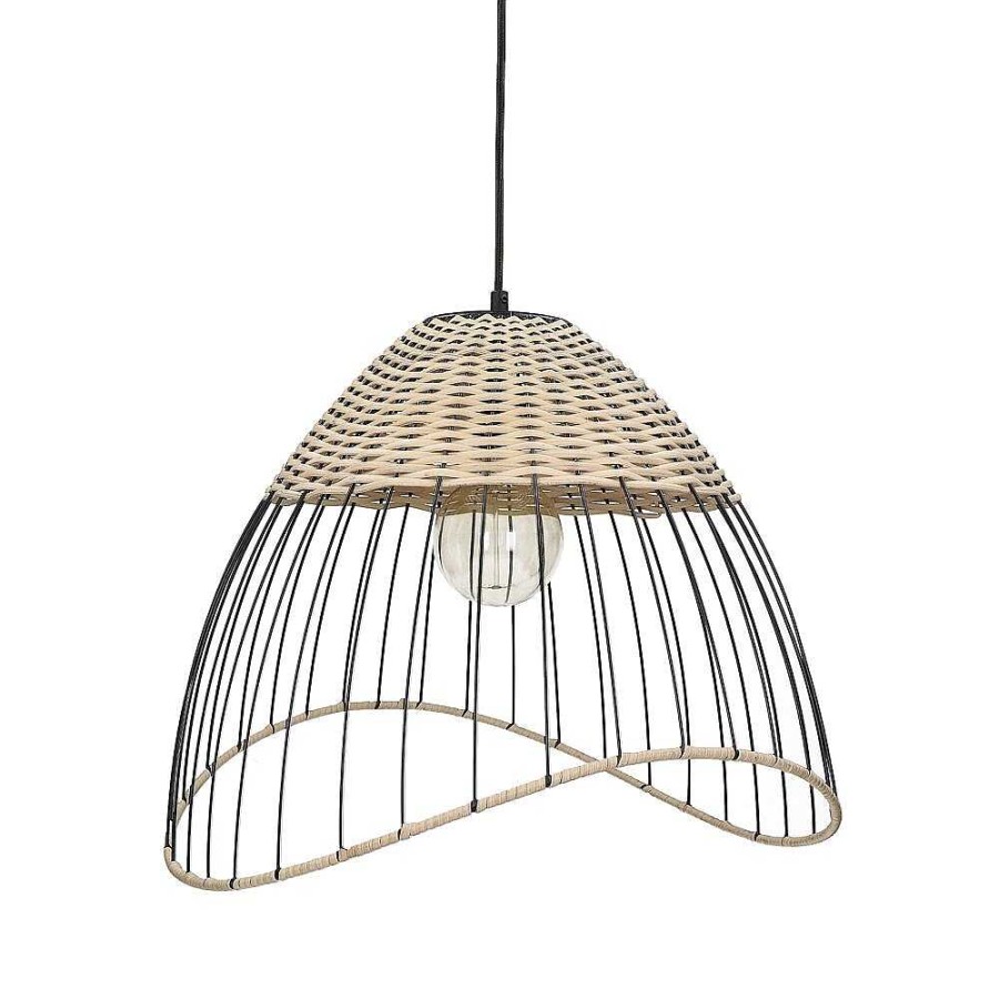 Pomax Trix - Hanglamp - Metaal / Rotan - Dia 48 X H 32 Cm - Naturel/Zwart | Hanglampen