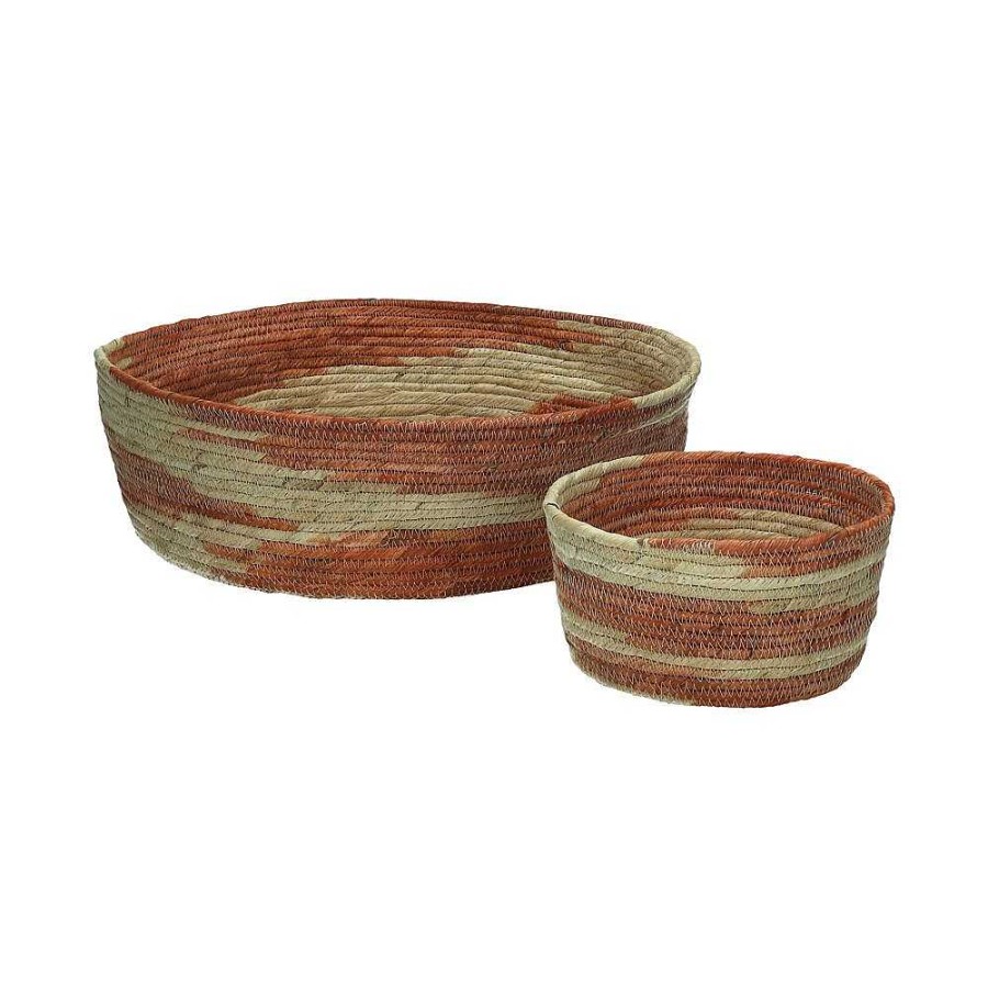 Pomax Swirl - Set/2 Manden - Jute - Dia 15/32 X H 8/10 Cm - Oranje | Brood-, Servet- & Bestekmandjes