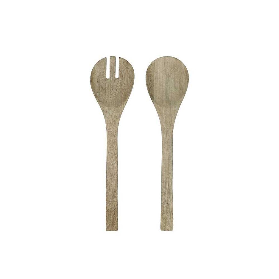 Pomax Kerf - Set/2 Lepel + Vork - Mango Hout - - L 32 X W 8 X H 1,5 Cm - Naturel | Serveerbestek