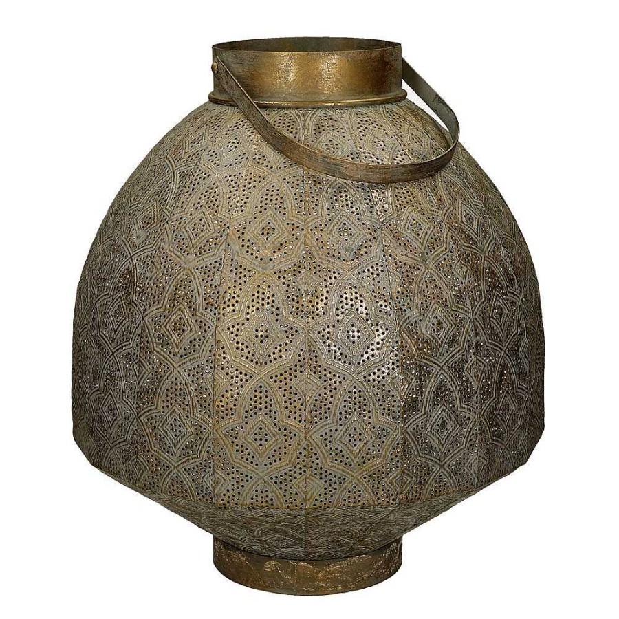 Pomax Tarifa - Lantaarn - Metaal / Glas - Dia 38,5 X H 42 Cm - Goud | Lantaarns