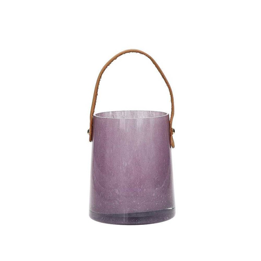 Pomax Paula - Lantaarn - Glas / Polyurethane Leder - Dia 11 X H 12 Cm - Lavendel | Lantaarns