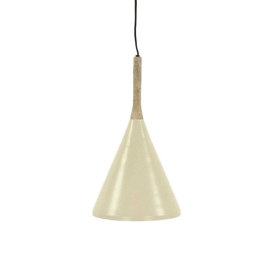 Pomax Brampton - Hanglamp - Metaal / Mangohout - Dia 25 X H 42 Cm - Latte | Hanglampen