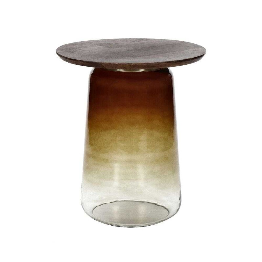 Pomax Monroe - Bijzettafel - Glas / Mangohout - Dia 48 X H 55 Cm - Amber | Salon- /Bijzettafels