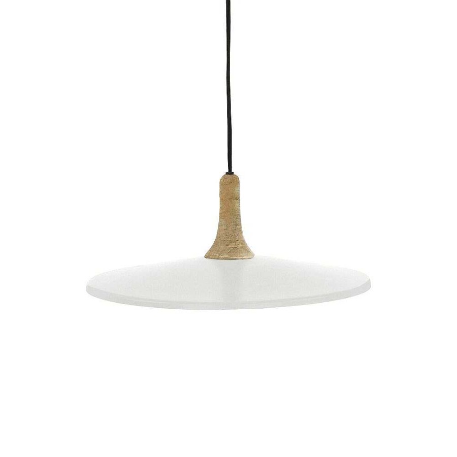 Pomax Brampton - Hanglamp - Metaal / Mangohout - Dia 40 X H 13 Cm - Wit | Hanglampen