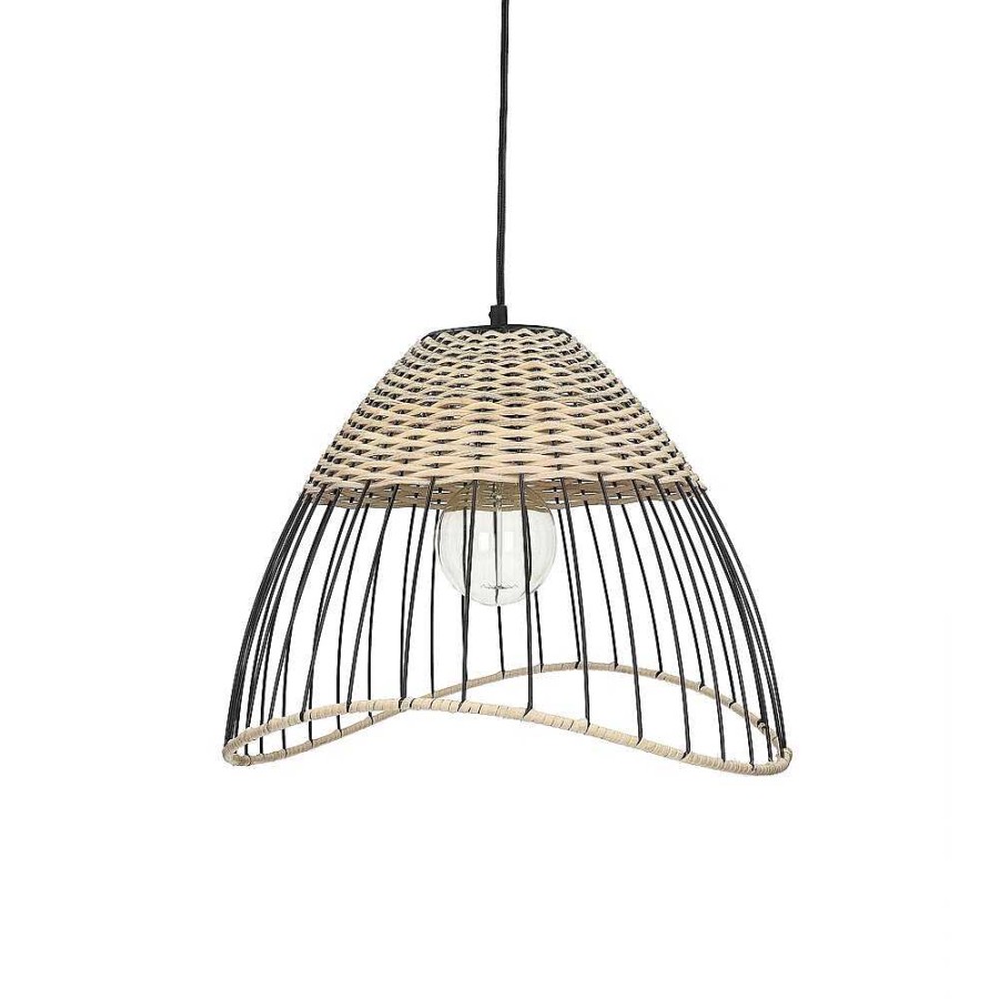 Pomax Trix - Hanglamp - Metaal / Rotan - Dia 42 X H 28 Cm - Naturel/Zwart | Hanglampen