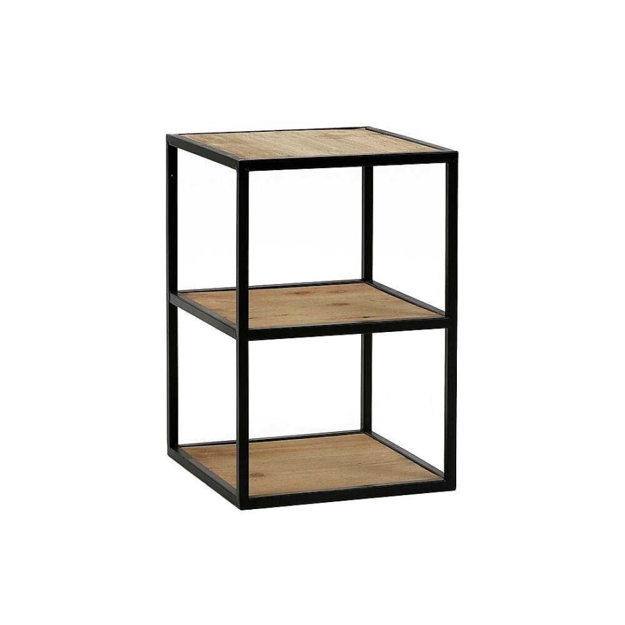 Pomax Eszential - Rek/Bijzettafel - Hout - Metaal / Hout - L 30 X W 30 X H 40 Cm - Naturel/Zwart | Wandrekken