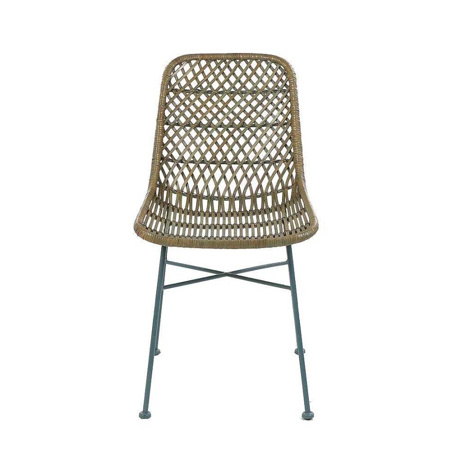 Pomax Rodos - Stoel - Rotan / Metaal - L 43,5 X W 56,5 X H 80 Cm - Grijsblauw | Stoelen