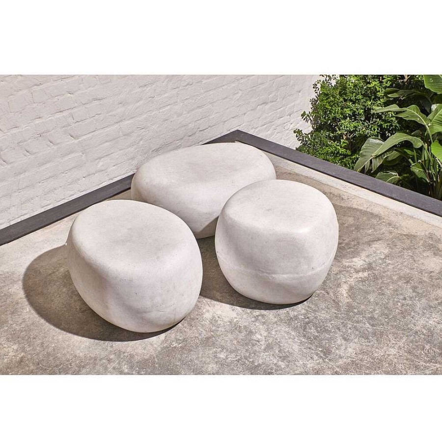 Pomax Pebble - Buiten Krukje - Fibre Klei - L 48 X W 46 X H 35,5 Cm - Wit | Poefs