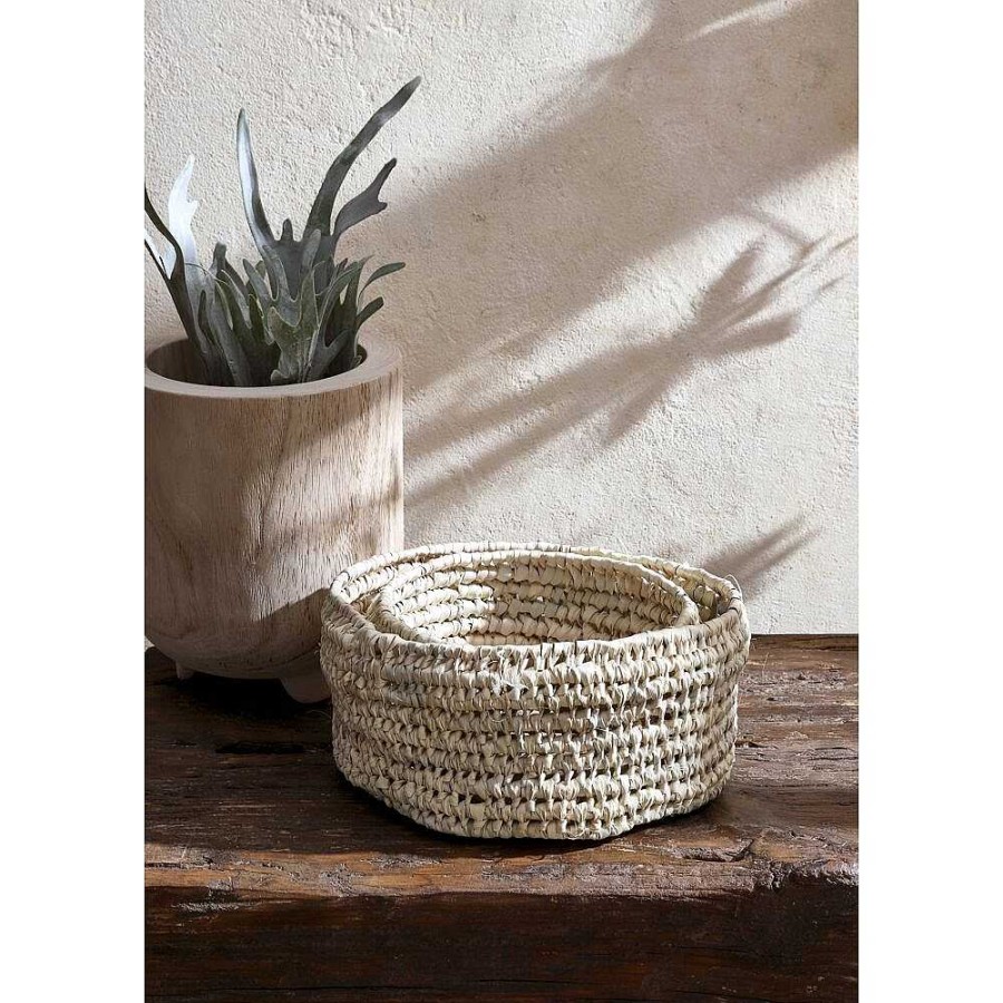 Pomax Campo - Set/3 Manden - Palm Blad / Riet - Dia 20/25/32 X H 13 Cm - Naturel | Schalen & Manden