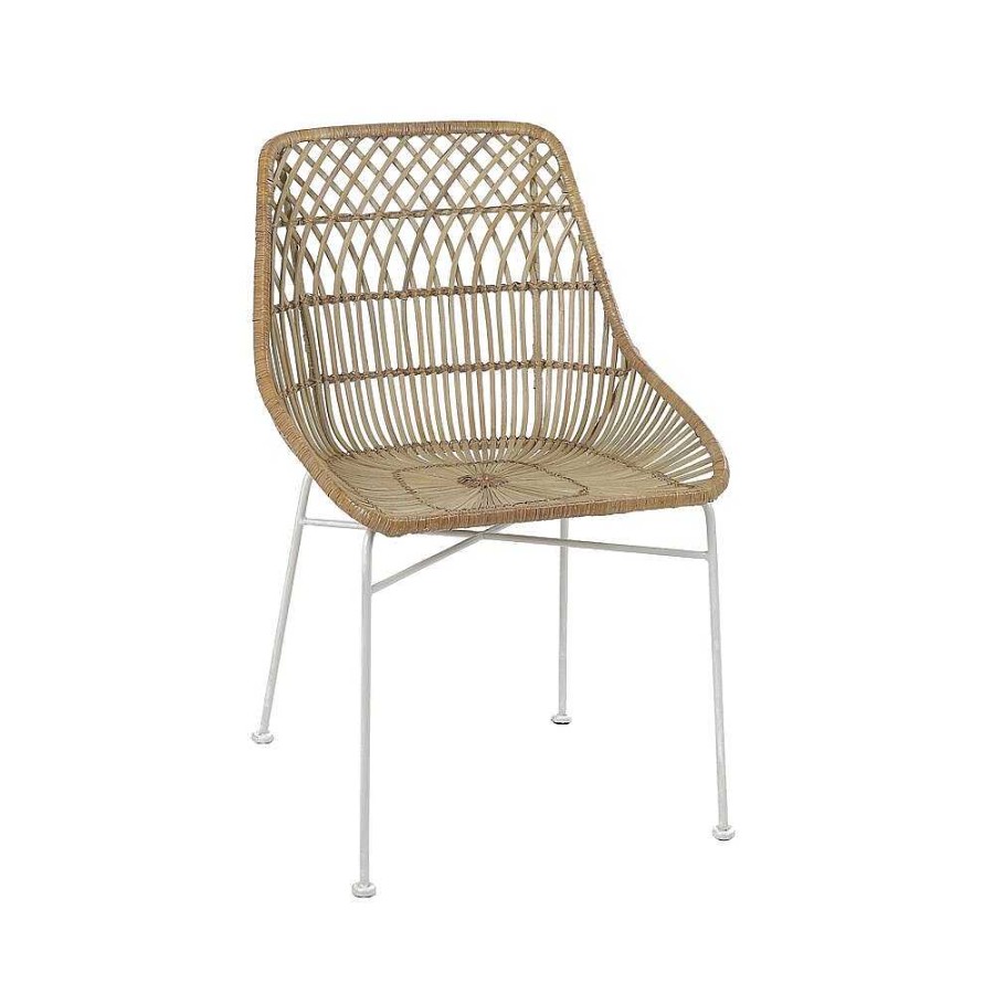 Pomax Aix - Stoel - Rotan / Metaal - L 56 X W 53,5 X H 82 Cm - Wit | Stoelen