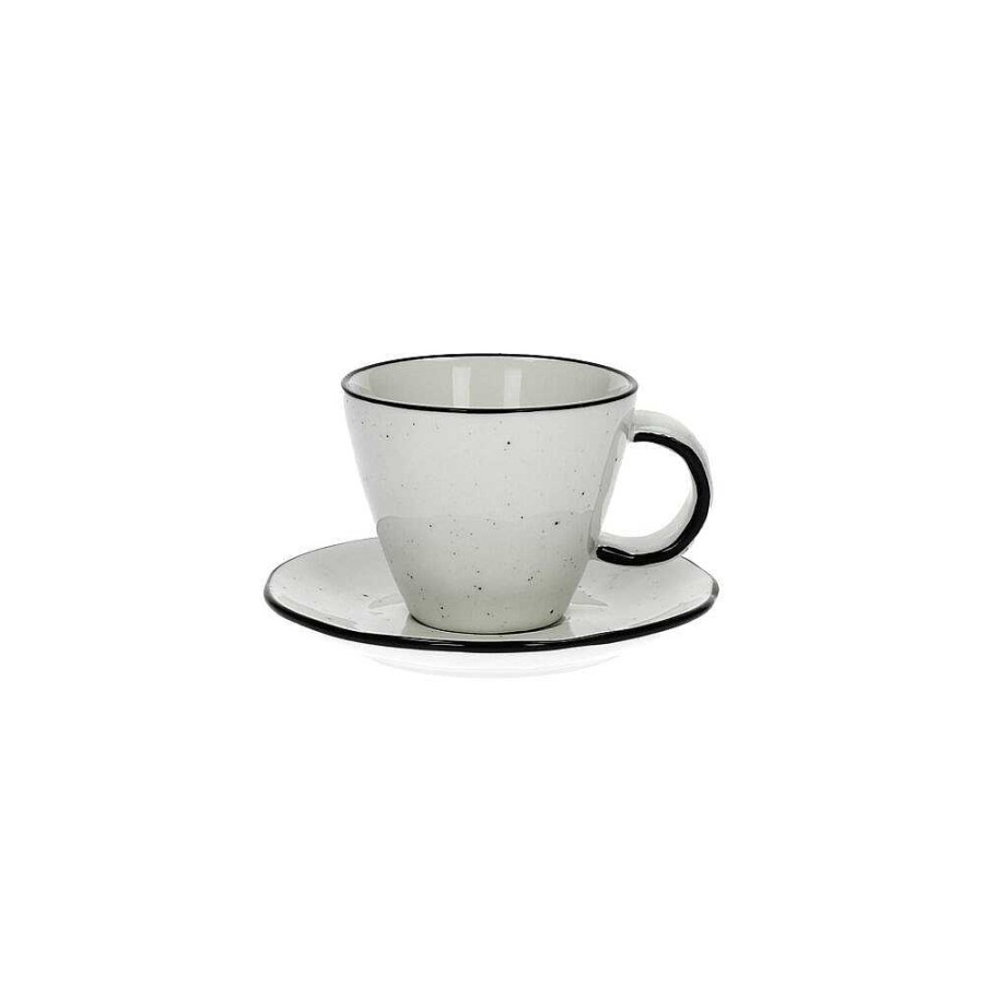 Pomax Basil - Espresso Kopje & Schoteltje - Porselein - Dia 7 X H 6 Cm - Wit | Servies