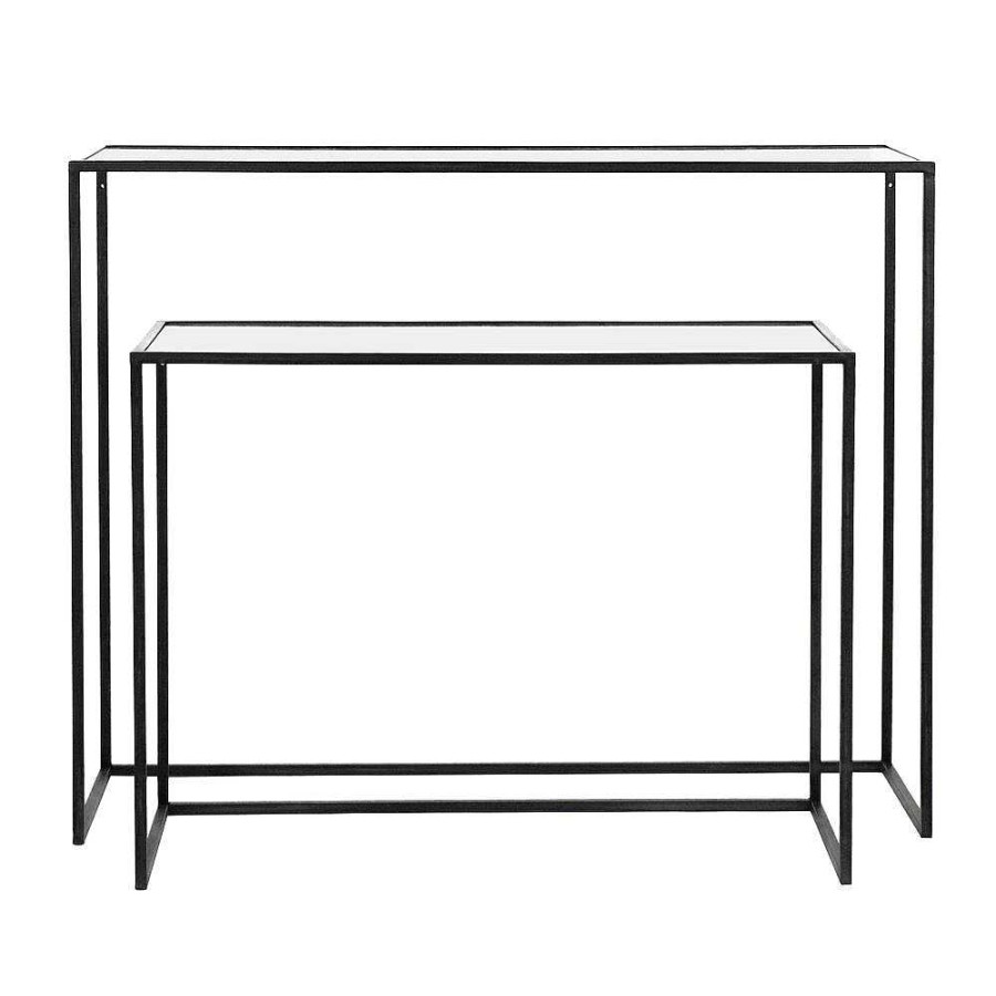 Pomax Eszential - Set/2 Console Meubels - Metaal / Glas - L 80/100 X W 30/30 X H 60/80 Cm - Zwart | Consoles