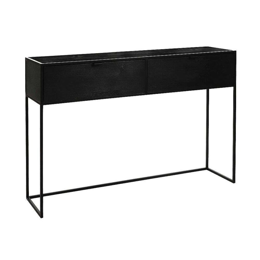 Pomax Eszential - Console Meubel Met 2 Lades - Metaal / Sparrenhout - L 120 X W 30 X H 80 Cm - Zwart | Consoles