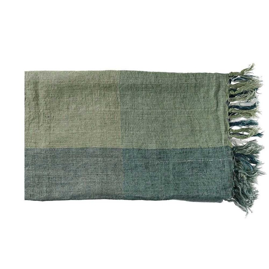 Pomax Indian Summer - Plaid/Tafellaken - Linnen - L 170 X W 130 Cm - Groen | Plaids