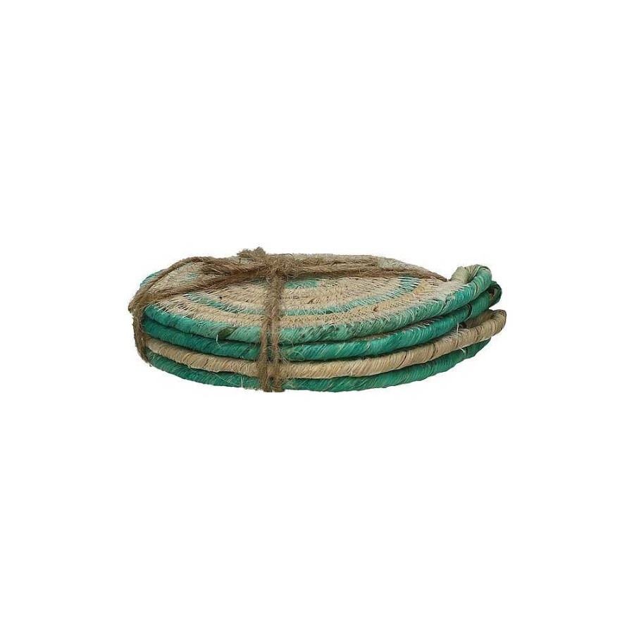 Pomax Swirl - Set/4 Onderleggers - Jute - Dia 11 Cm - Aqua | Accessoires