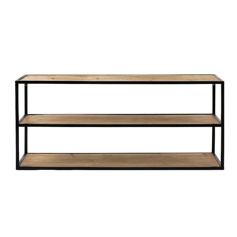 Pomax Eszential - Rek/Bijzettafel - Metaal / Hout - L 120 X W 30 X H 60 Cm - Naturel/Zwart | Wandrekken