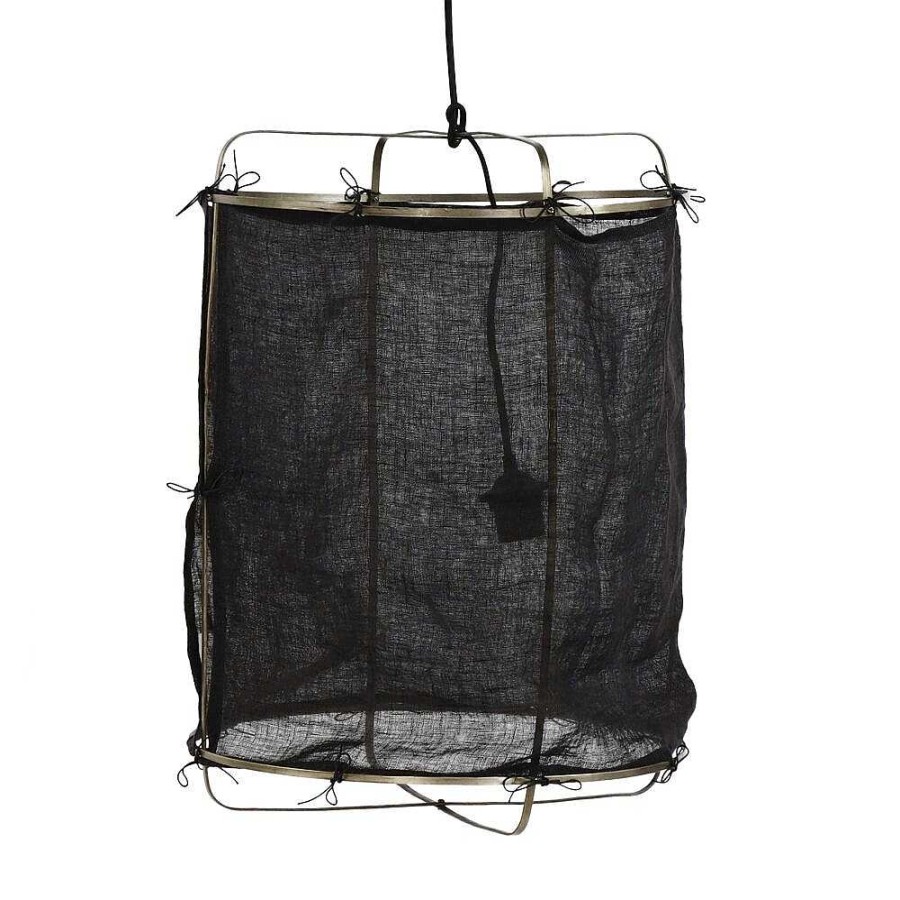 Pomax Grisha - Hanglamp - Linnen / Metaal - Dia 38 X H 50 Cm - Zwart | Hanglampen