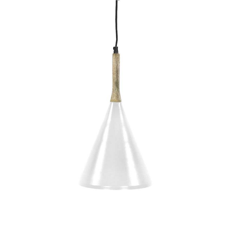 Pomax Brampton - Hanglamp - Metaal / Mangohout - Dia 25 X H 42 Cm - Wit | Hanglampen