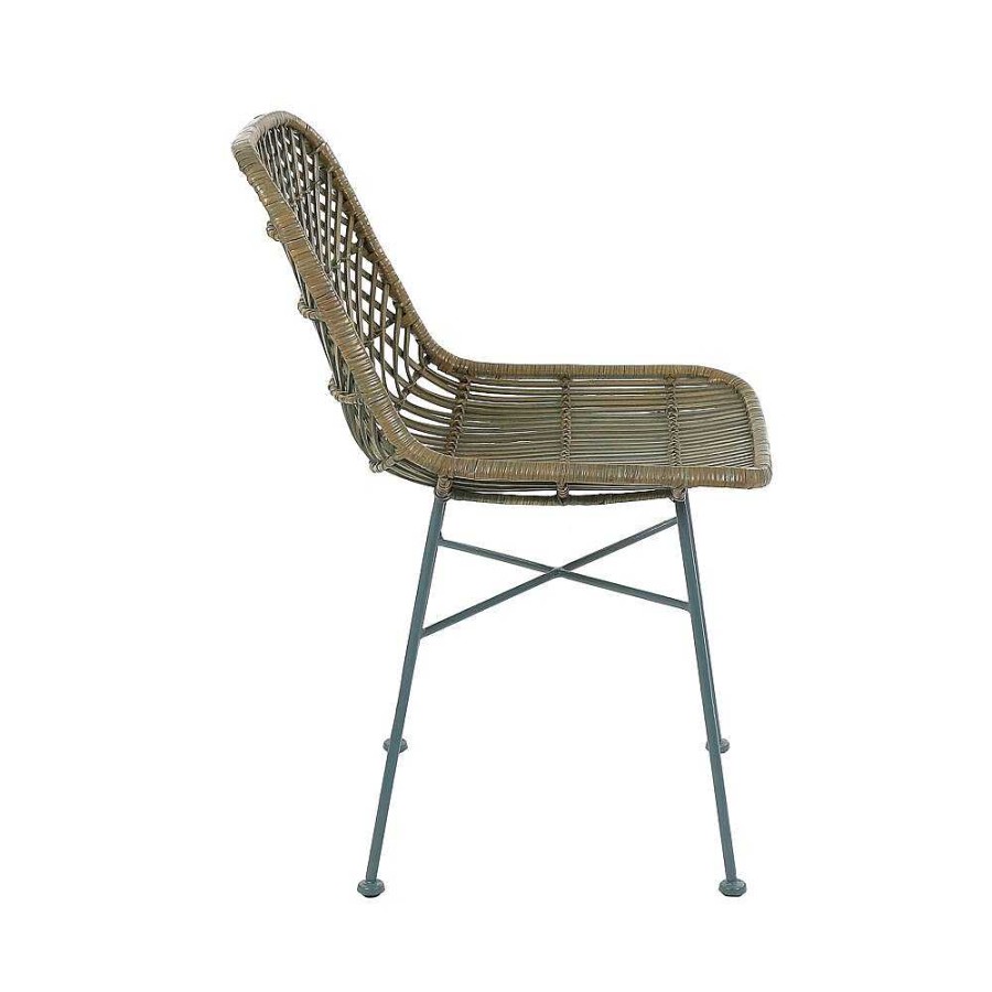 Pomax Rodos - Stoel - Rotan / Metaal - L 43,5 X W 56,5 X H 80 Cm - Grijsblauw | Stoelen