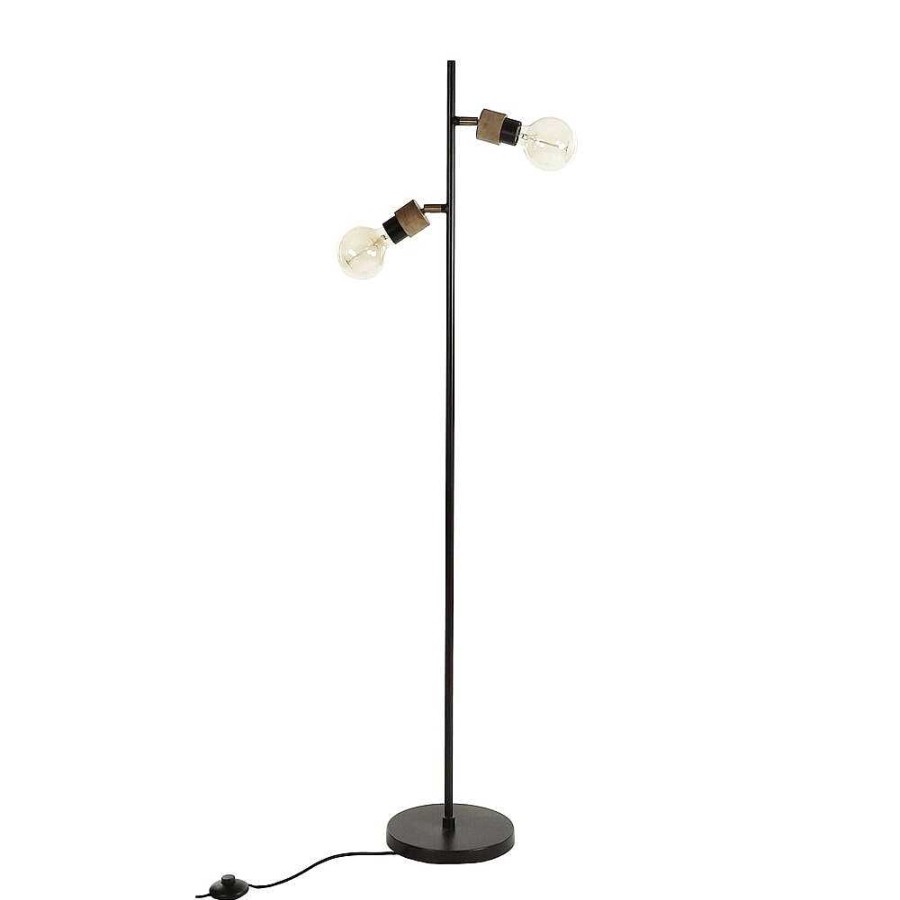 Pomax Susan - Staanlamp - Metaal / Mangohout - H 143 Cm - Zwart | Staanlampen