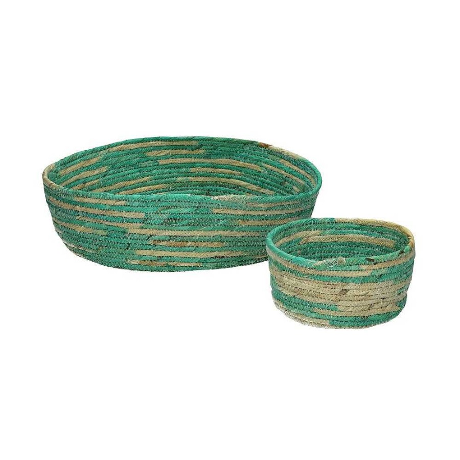 Pomax Swirl - Set/2 Manden - Jute - Dia 15/32 X H 8/10 Cm - Aqua | Brood-, Servet- & Bestekmandjes