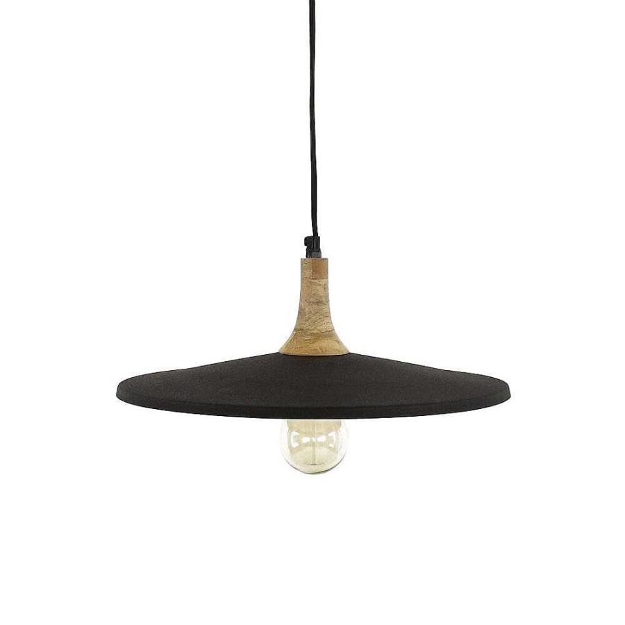 Pomax Brampton - Hanglamp - Metaal / Mangohout - Dia 40 X H 13 Cm - Zwart | Hanglampen