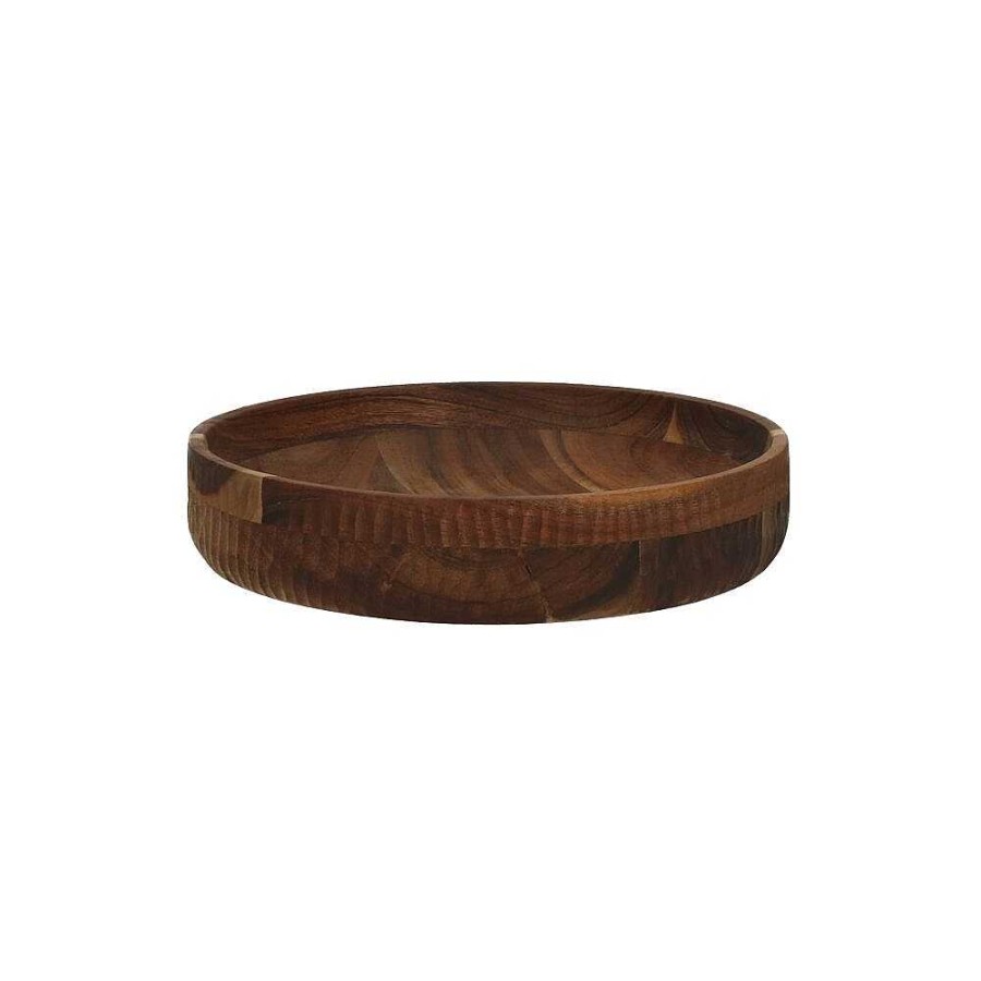 Pomax Kerf - Schotel - Acacia Hout - Mango Hout - Dia 25 X H 5 Cm - Roest | Kommen / Schalen