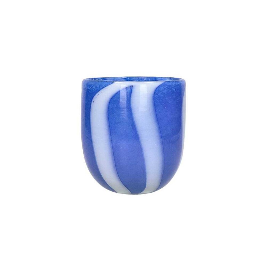 Pomax Cannes - Vaas/Windlicht - Glas - Dia 13 X H 14,5 Cm - Blauw | Windlichten / T-Lichten