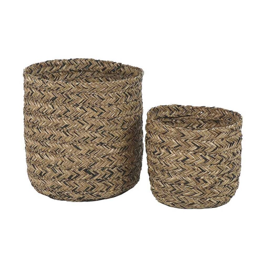 Pomax Orbino - Set/2 Manden - Zeegras - Dia 28/38 X H 25/40 Cm - Naturel/Zwart | Schalen & Manden