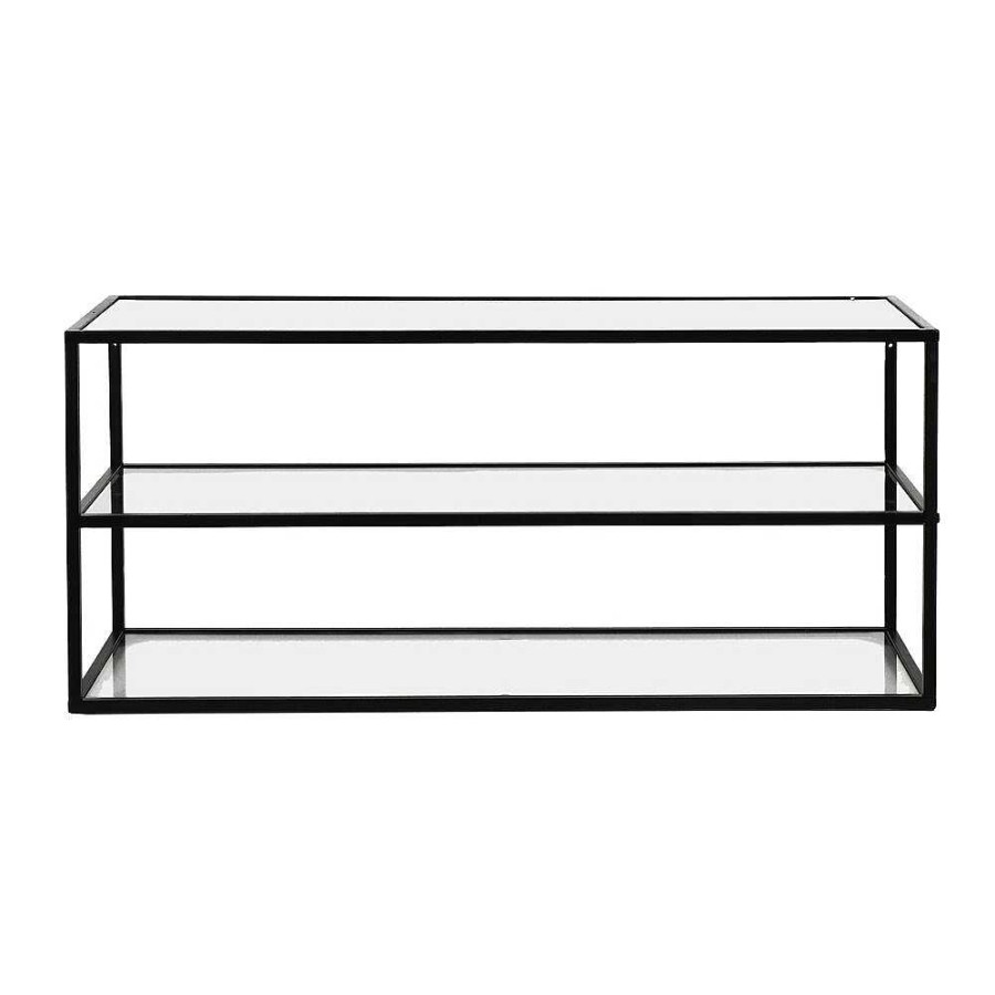 Pomax Eszential - Rek - Metaal / Glas - L 90 X W 30 X H 40 Cm - Zwart | Wandrekken