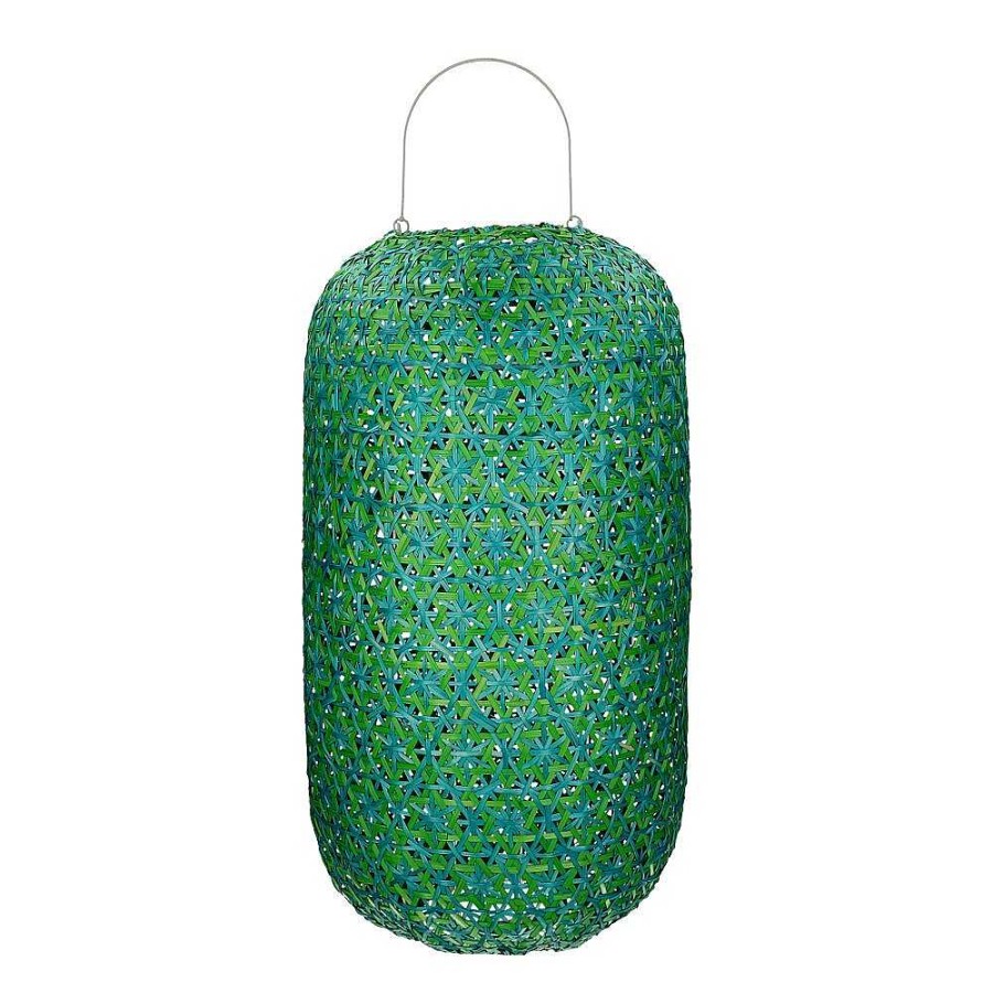 Pomax Tunis - Lantaarn - Bamboe / Glas - Dia 35 X H 60 Cm - Aqua | Lantaarns