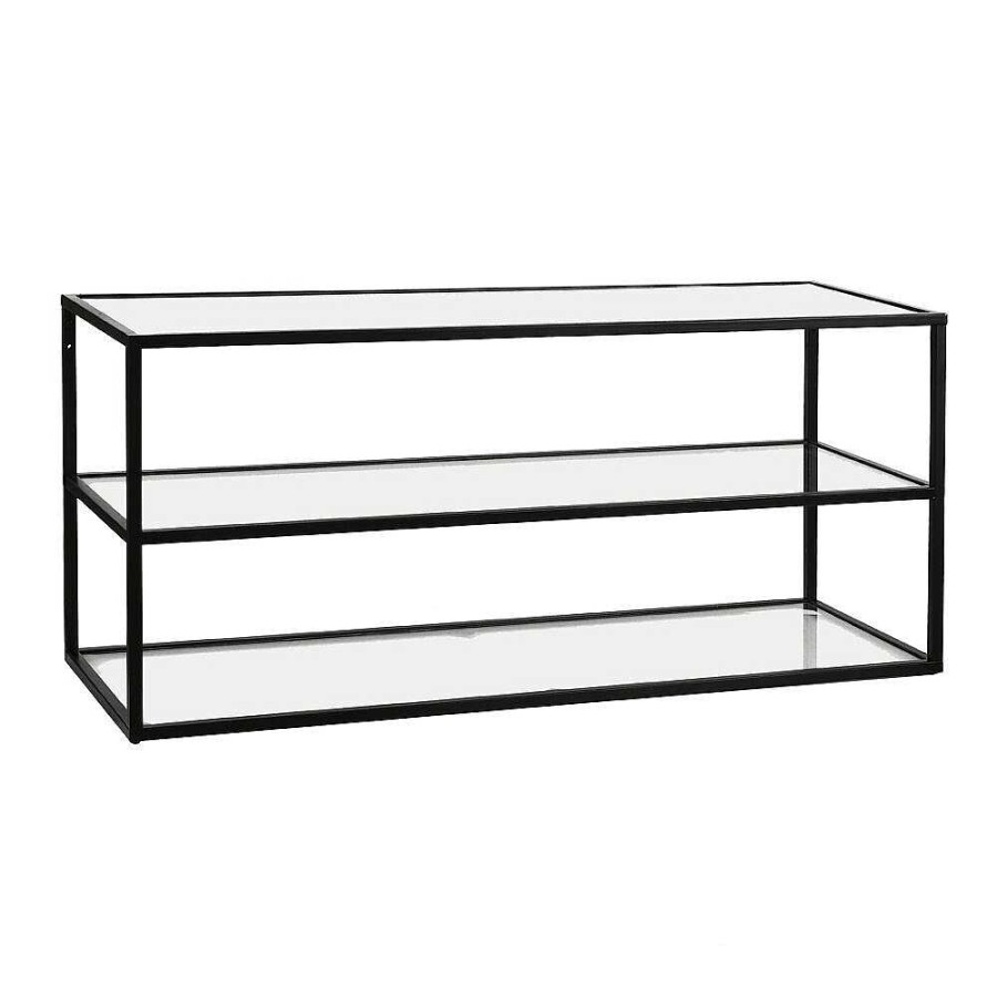 Pomax Eszential - Rek - Metaal / Glas - L 120 X W 30 X H 60 Cm - Zwart | Wandrekken