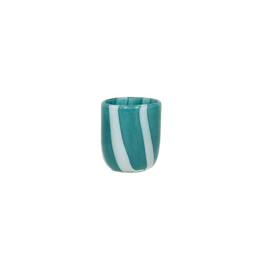 Pomax Cannes - Vaas/Windlicht - Glas - Dia 7 X H 8 Cm - Aqua | Windlichten / T-Lichten